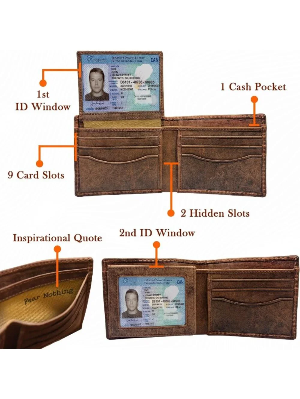Men's Bifold Leather Wallet - 3D Horse Face Design, RFID Protection, 9 Card